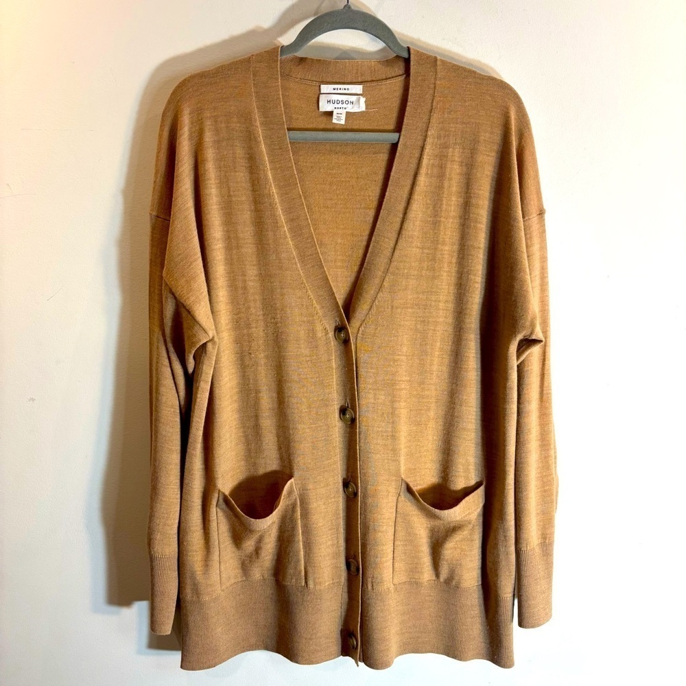 HUDSON Sz M Cashmere Classic Cardigan with Patch Pockets Long Sleeve Long Line